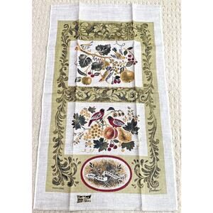 NWT Kaydee Bonheur linen kitchen tea towel "American Stencilling" pattern NEW